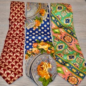 Lot 3x Vintage KENZO/ PIERRE BALMAIN Paris Tie Colorful Paisley Couture Designer